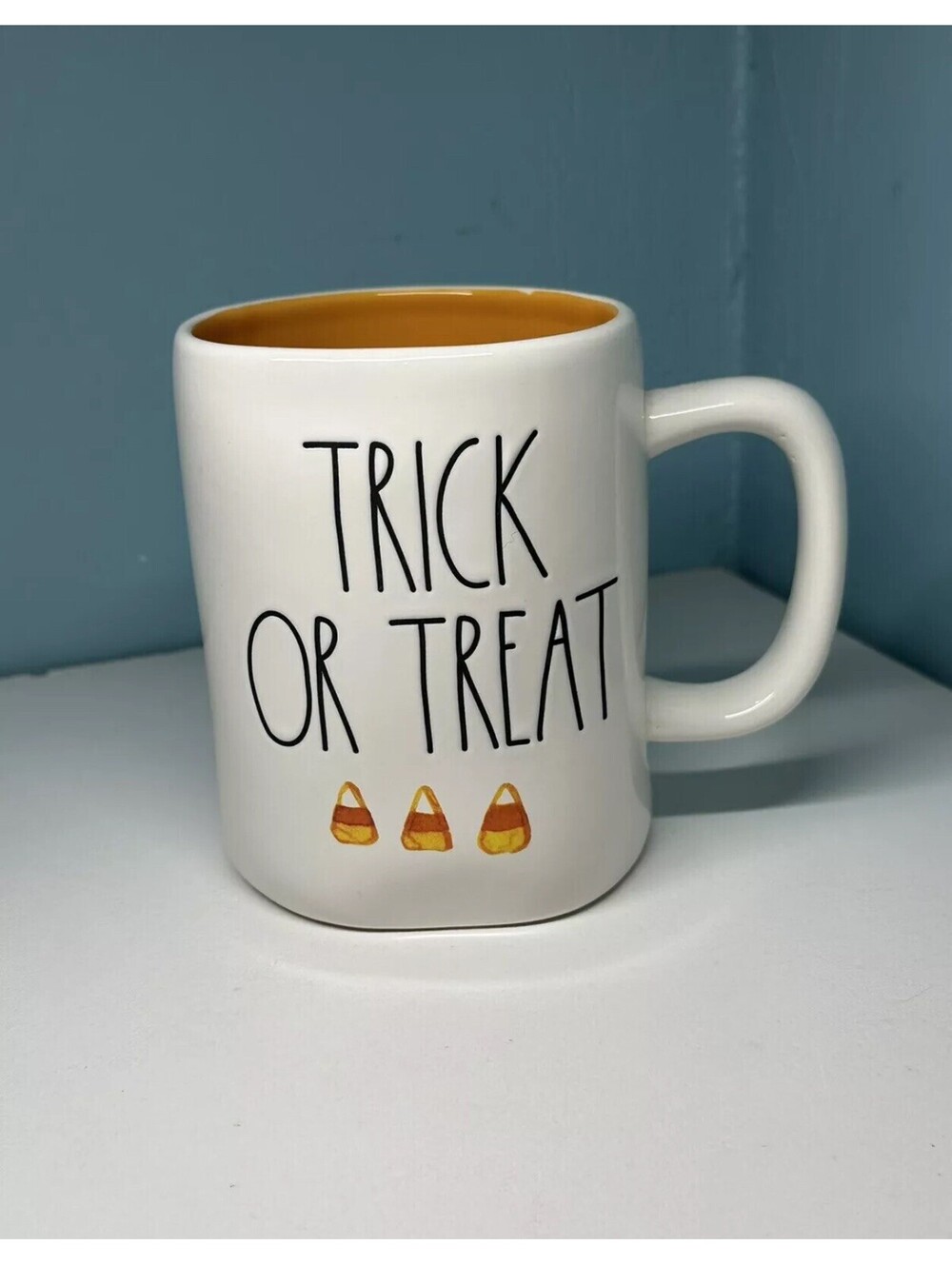 Rae Dunn Halloween Trick or Treat Mug Ceramic Candy Corn Coffee Cup Fall